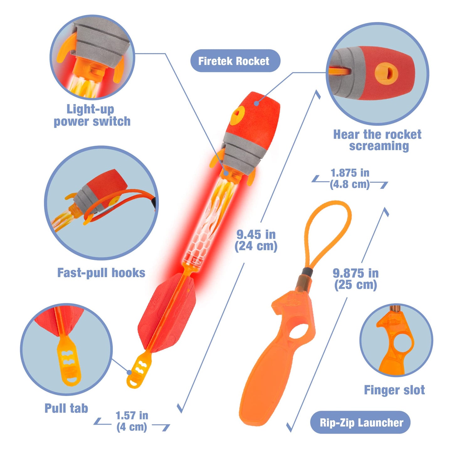 Zing Firetek Rocket Combo Pack, Light-Up Toys Include 2 Firetek Rockets (Fly up to 250 Feet), 2 Firetek Copters (Fly up to 150 Feet) and 1 Rip Zip Launcher, for Kids Ages 8 and Up