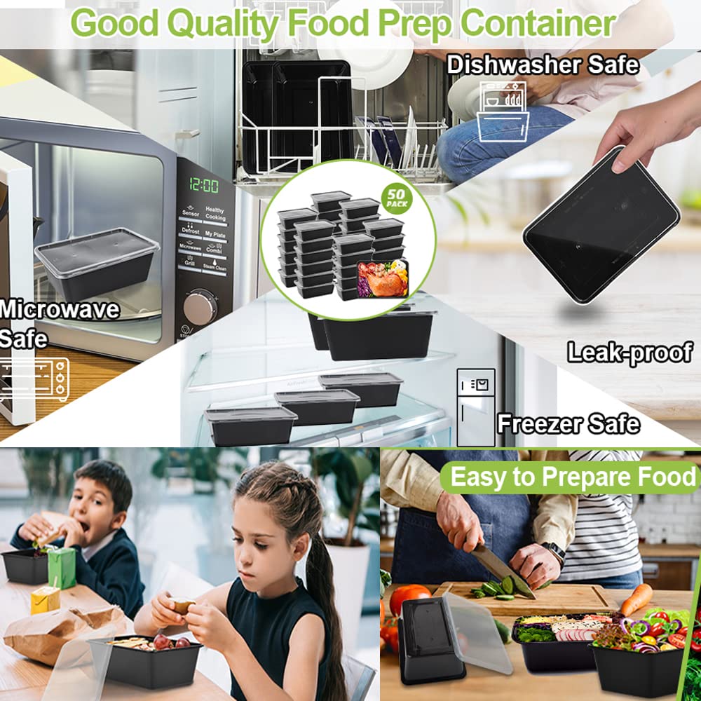 IUMÉ 50-Pack Meal Prep Containers, 26 OZ Microwavable Reusable Food Containers with Lids for Food Prepping, Disposable Lunch Boxes, Plastic Food Boxes- Stackable, Freezer Dishwasher Healthy
