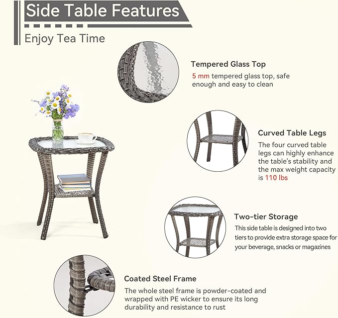 6 Pieces Outdoor Furniture Set - Patio Wicker Swivel Rocker Chair Set of 4 and 2 Side Table, Orange, Mixed Brown Rattan, Suitable for Porch, Yard