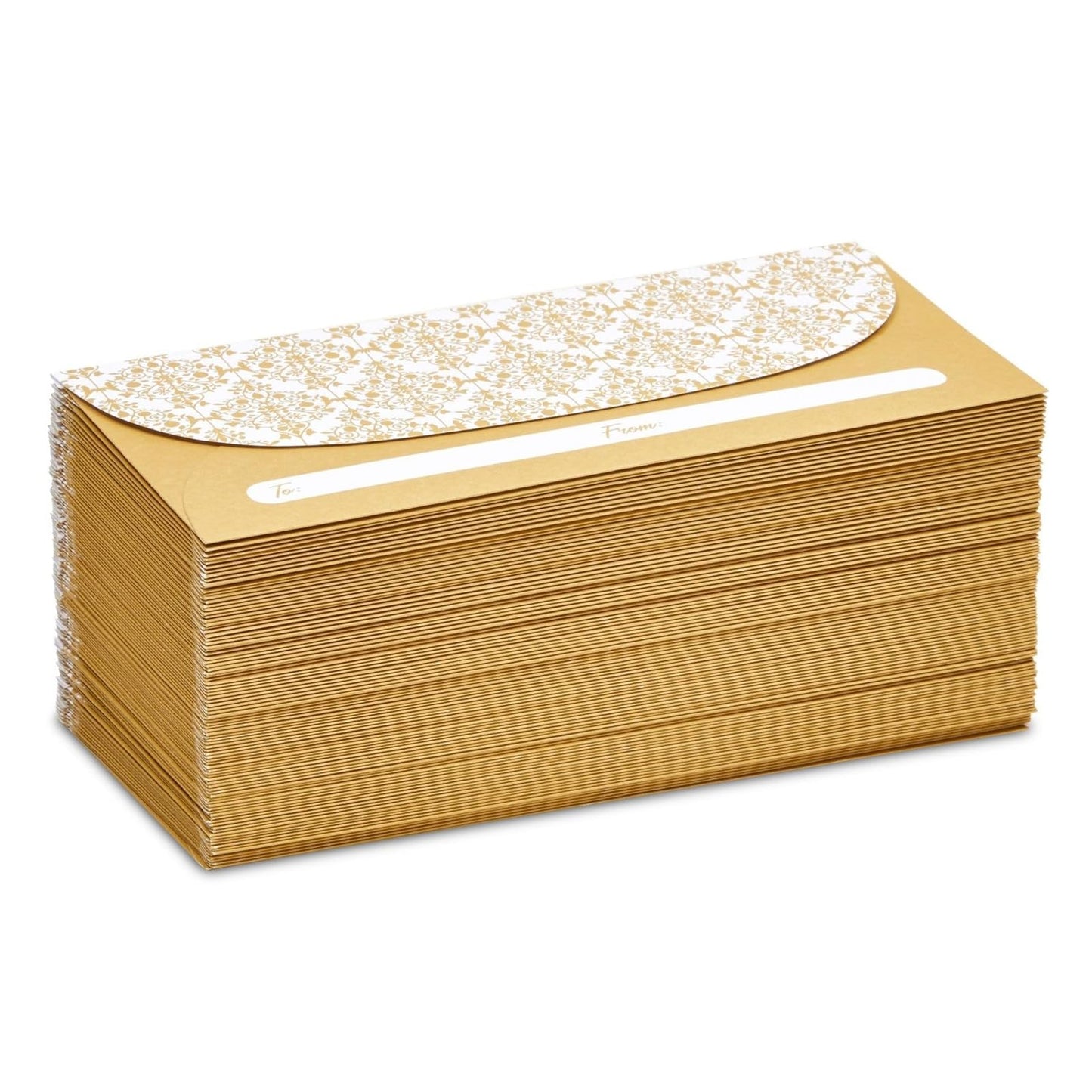 Juvale Money Envelopes for Cash - Cash Gift & Money Saving Envelopes - Secure Adhesive Seal & Floral Design - 7 x 3 In, Gold, 100 Pack