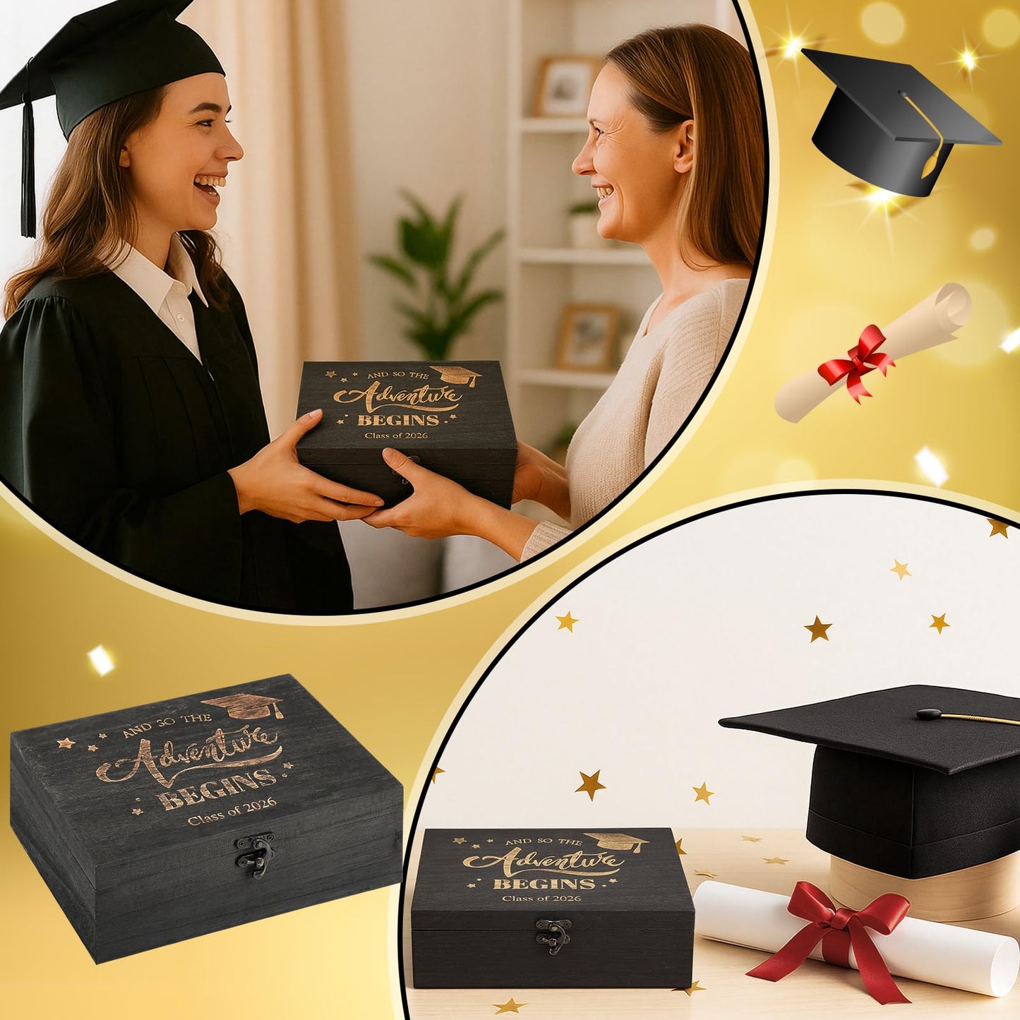 BreezeHug 2 Pcs Class of 2026 Graduation Keepsake Box Senior 2026 Gift Memory Chest Wooden Box with Hinged Lid Engraving Graduation Gift Boxes for Him or Her Graduate Grad Keepsake Memory Storage