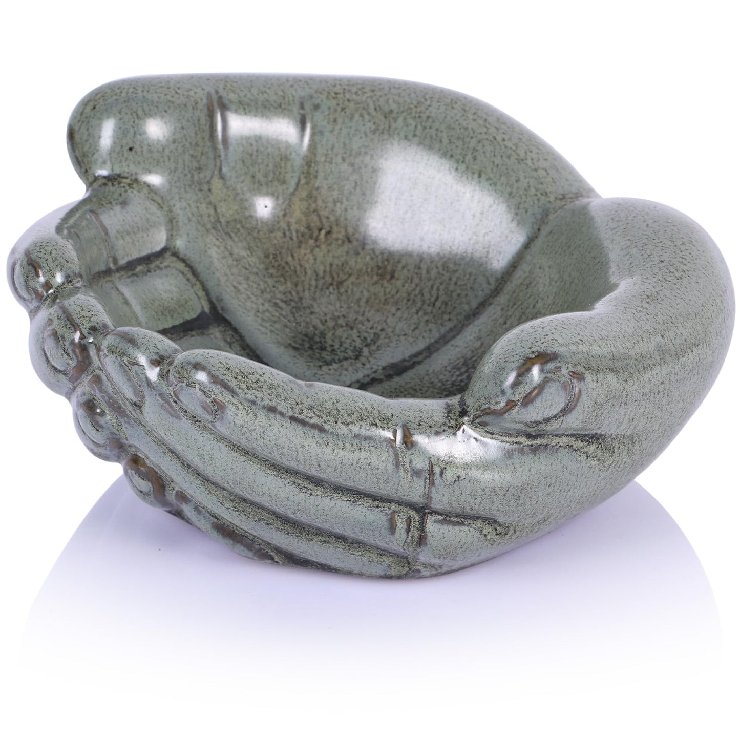 oliruim Ceramic Hands Bowl Dish Sculpture, Giving Hands Candy Holder for Succulent Planter, Crystal Rock Holder, Office, Keys Bowl for Entryway Table (Vintage Green)
