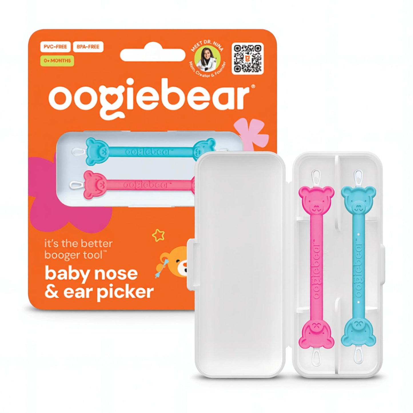 oogiebear: Baby Nose Cleaner & Ear Wax Removal Tool - Safe Booger & Earwax Removal for Newborns, Infants, Toddlers - Dual-Ended - Essential Baby Stuff, Diaper Bag, Raspberry & Seafoam with case