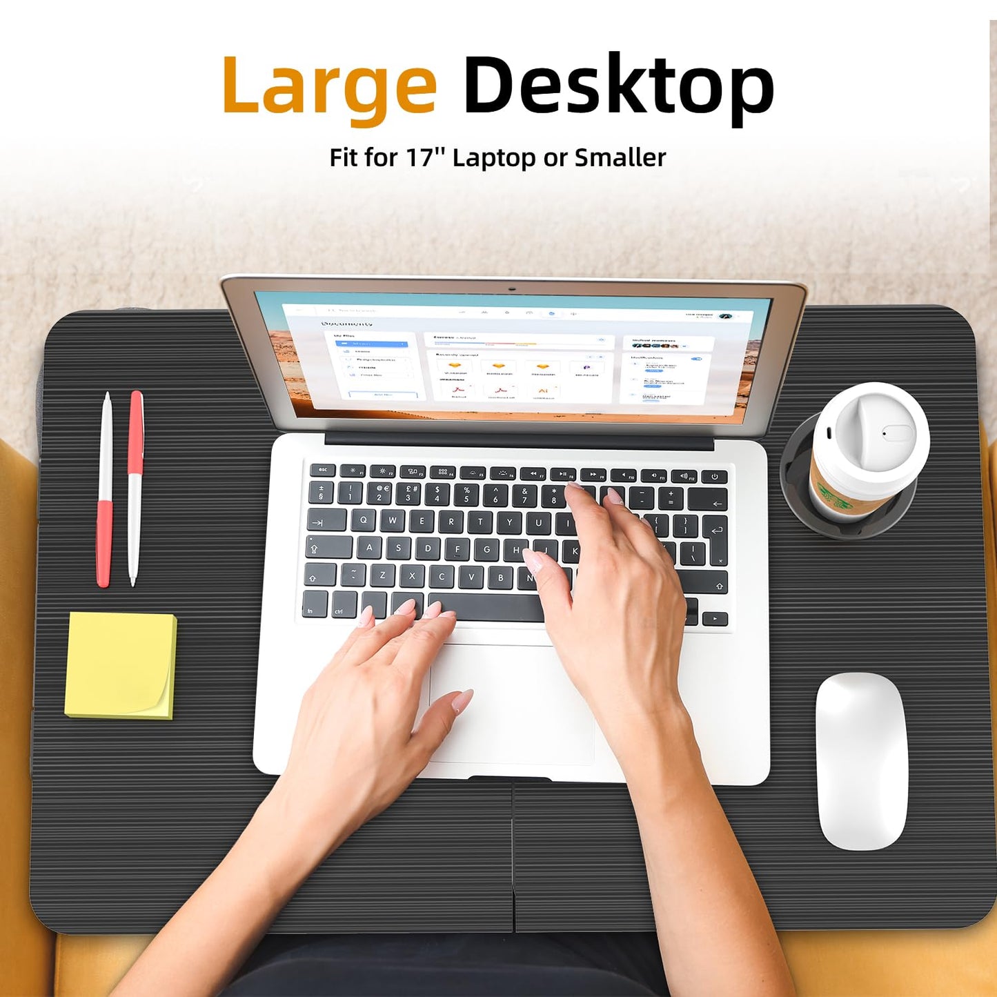 BUYIFY Foldable Laptop Bed Desk for Couch, Sofa - Large Lap Desk Tray Table with Cup Holder and Tablet Slot - Portable Notebook Stand for Eating, Writing, Studying and WFH (Black)- USA Original Patent