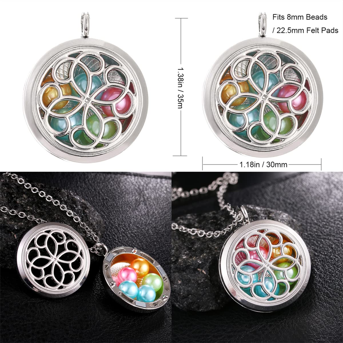 Vie jeune 5pcs Mixed Pearl Cage Floating Pendant Aroma Diffuser Charms Stainless Steel Tone Perfume Essential Oil Diffuser Necklace Pendant Locket Jewelry (Style 2)