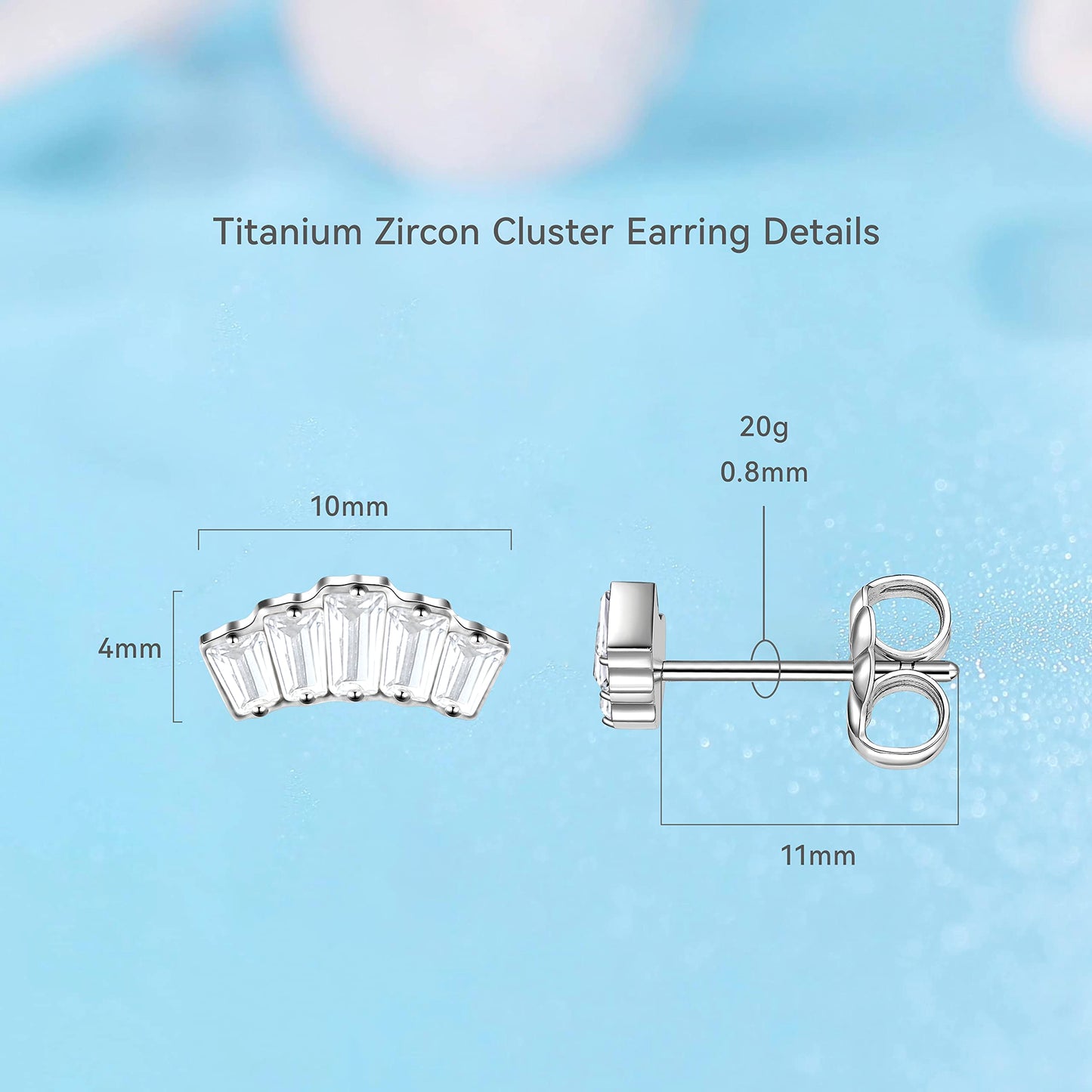 Limerencia Hypoallergenic G23 Pure Titanium Earrings | Crown Cubic Zirconia | F136 Implant Grade Piercing Studs| Suitable for Sensitive Ears Delicate Jewelry (White CZ Cluster)