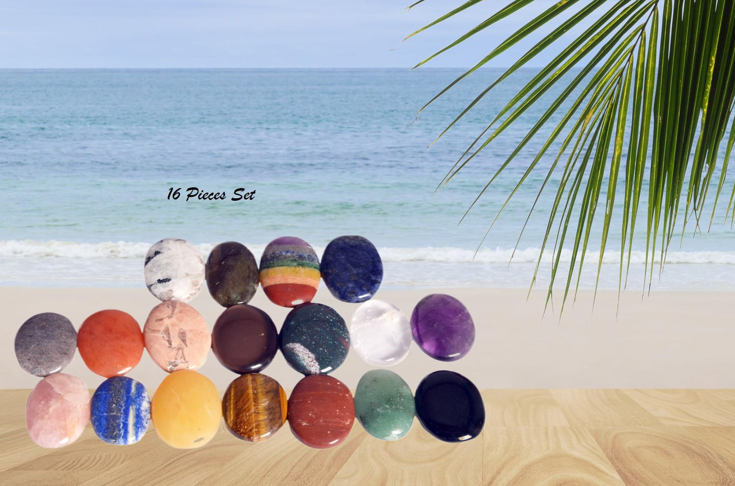 GEMSCITE 16 PC Worry Stones Set Thumb Metaphysical Gemstone Crystal Healing Reiki Men Women Gift FENG Shui Positive Energy Love Wellness Palm Stones Wicca Powerful