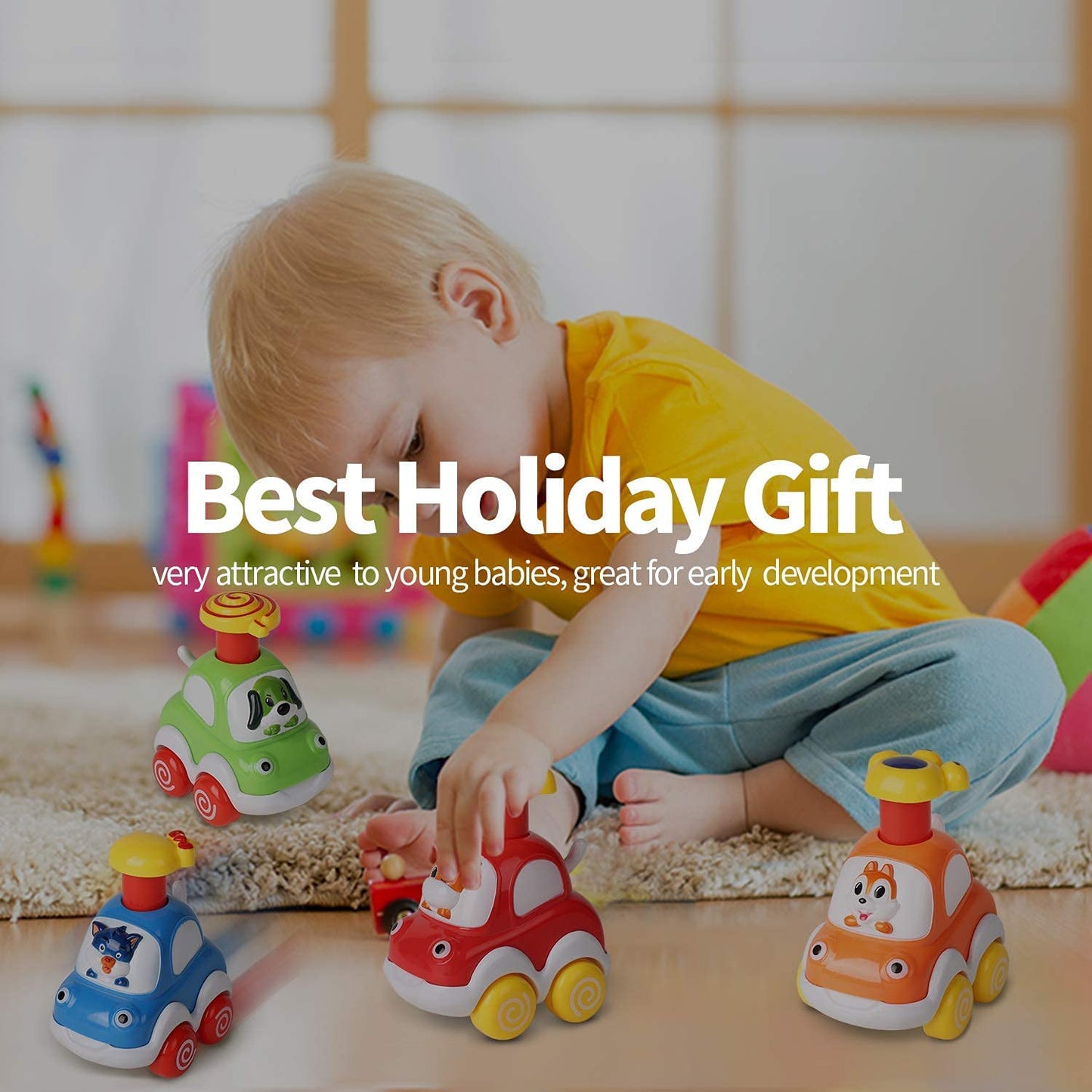 ALASOU 3 PCS Suction Cup Rotating Toys and 4 PCS Animal Car Toys for Infant and Toddlers