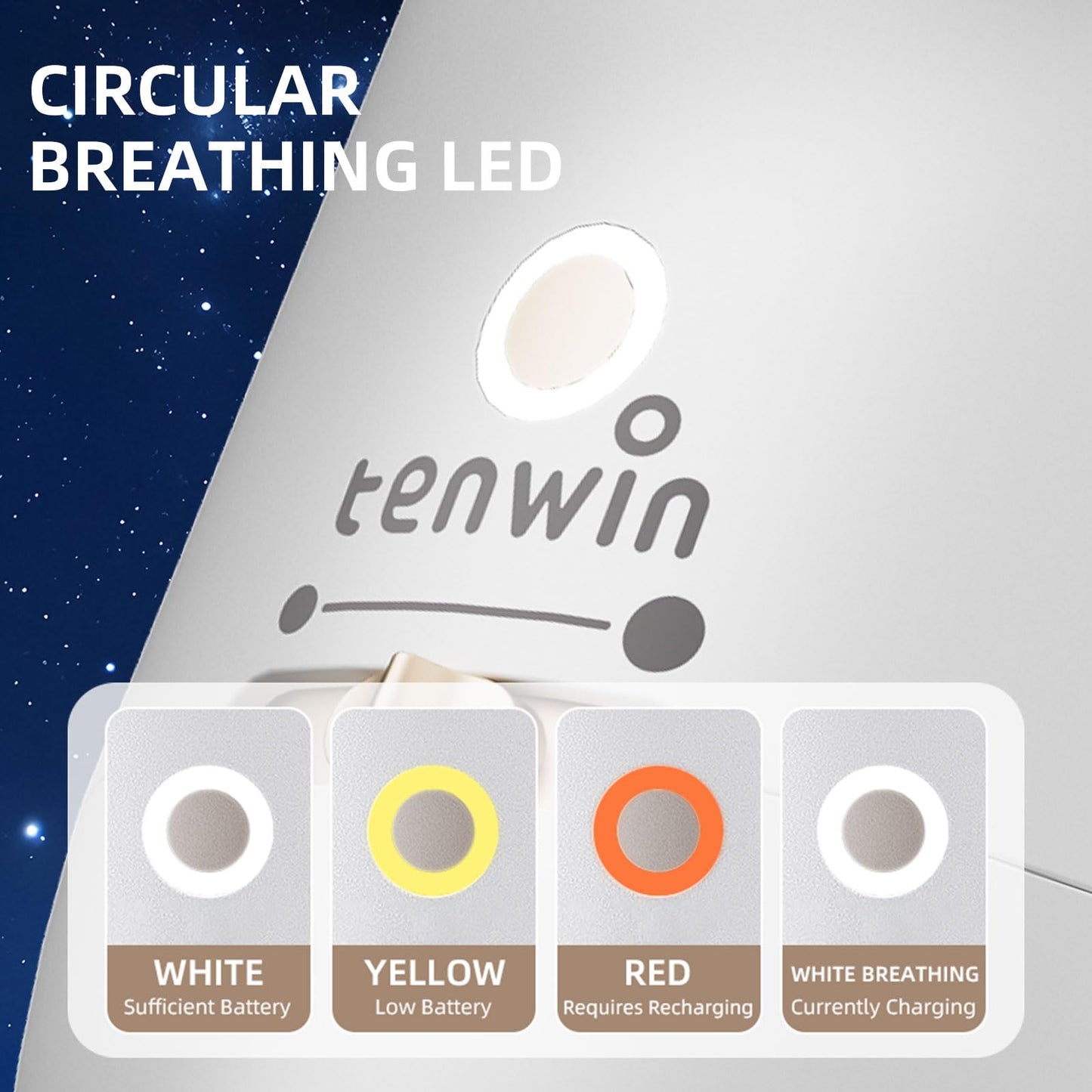 tenwin Fully Automatic Electric Pencil Sharpener for 7-12mm Pencils, Auto in&Eject, 3 Selectable Adjustable Pencil Nibs with Breathing Light (White)