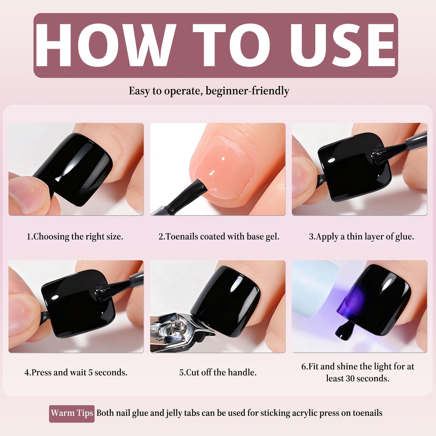 120pcs Light Pink Press on Toenails for Women,Short Square Fake Toe Nails,12 Sizes False Toenails with Nail Glue and Adhesive Tabs