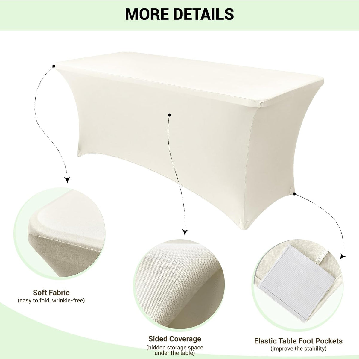 Obstal 6ft Stretch Spandex Table Cover for Standard Folding Tables - 2 Pack Universal Rectangular Fitted Tablecloth Protector for Wedding, Banquet and Party, 72L x 30W x 30H Inches, Cream, 2pc