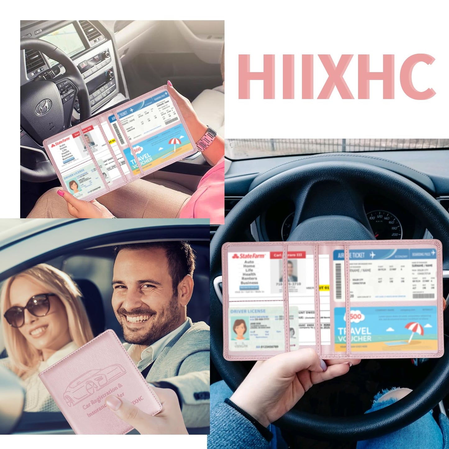 Car Registration and Insurance Holder, 5.5 x 5 Inch PU Leather Vehicle Glove Box Organizer Wallet Case Organizer for Insurance Card, Driver License, Essential Document, Paperwork