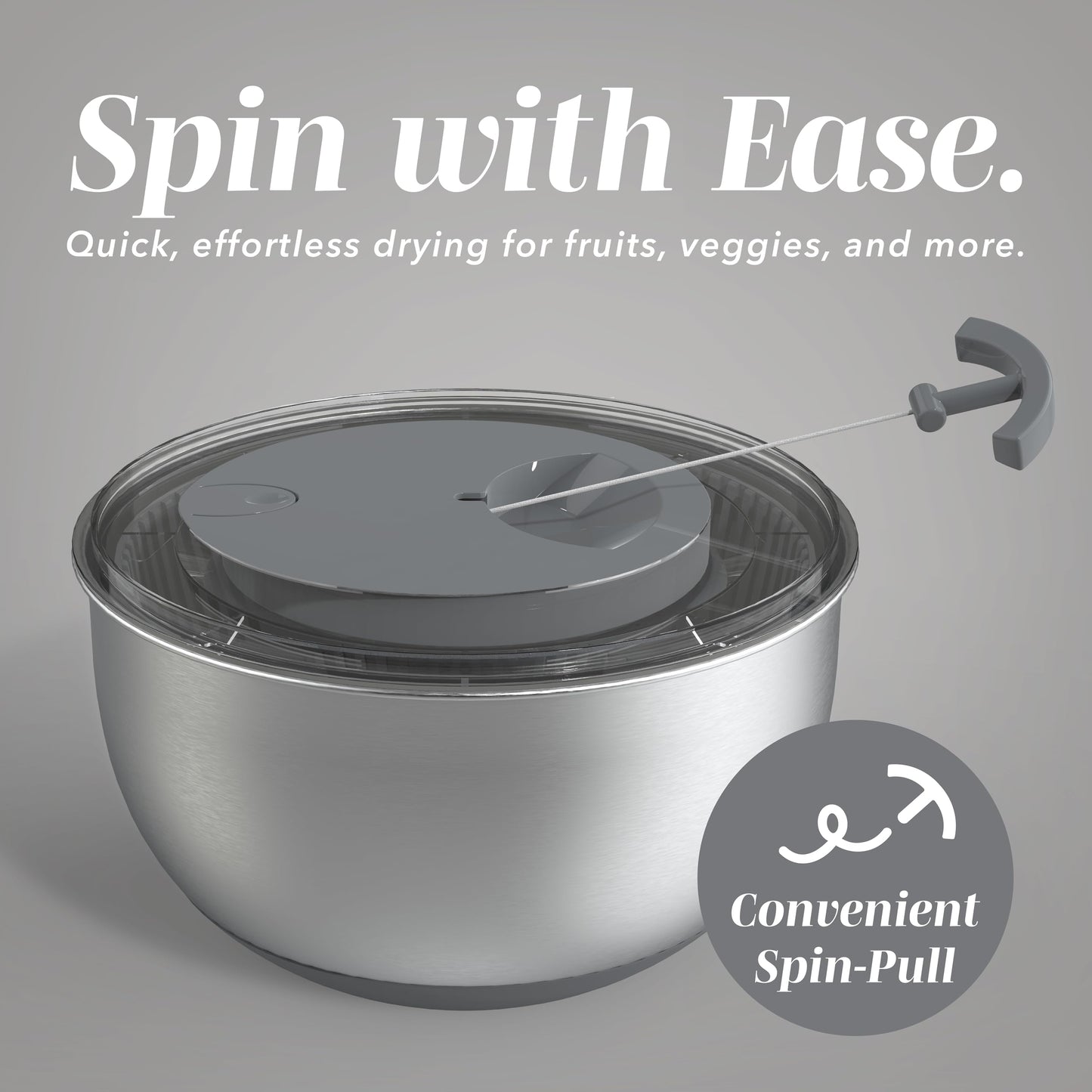 COOK WITH COLOR Stainless Steel Salad Spinner - 5 Qt. Lettuce Washer And Vegetable Spinner Dryer for Easy Salad Prep - Non Slip Base with Pull Handle - Auto Stop Brake System, Stain and Odor Resistant