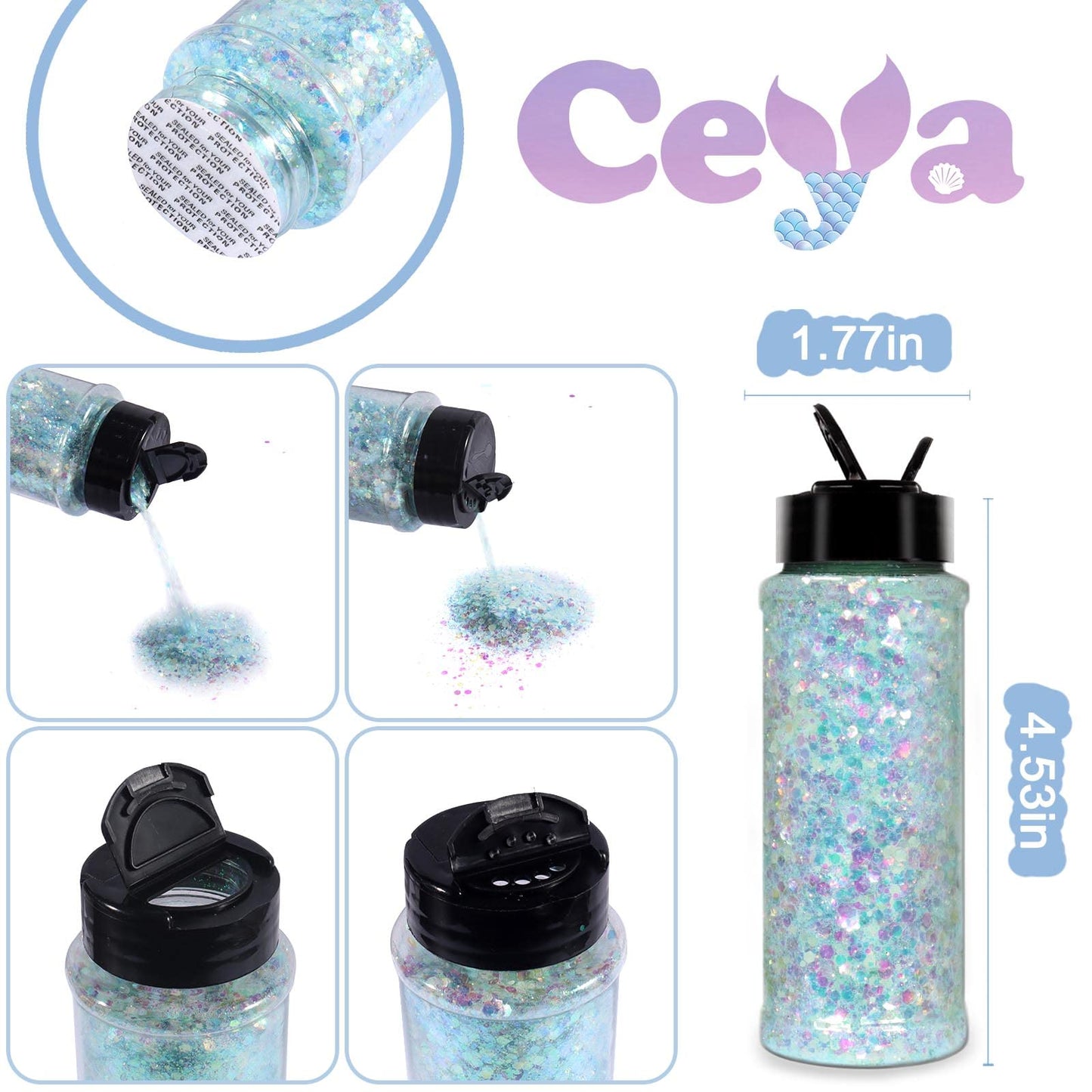 Ceya Chunky Glitter, 3.3oz/ 95g Sky Blue Craft Glitter Mix Fine Powder Flakes Iridescent Nail Sequins for Epoxy Resin, Tumblers, Halloween Party, Festival Decor