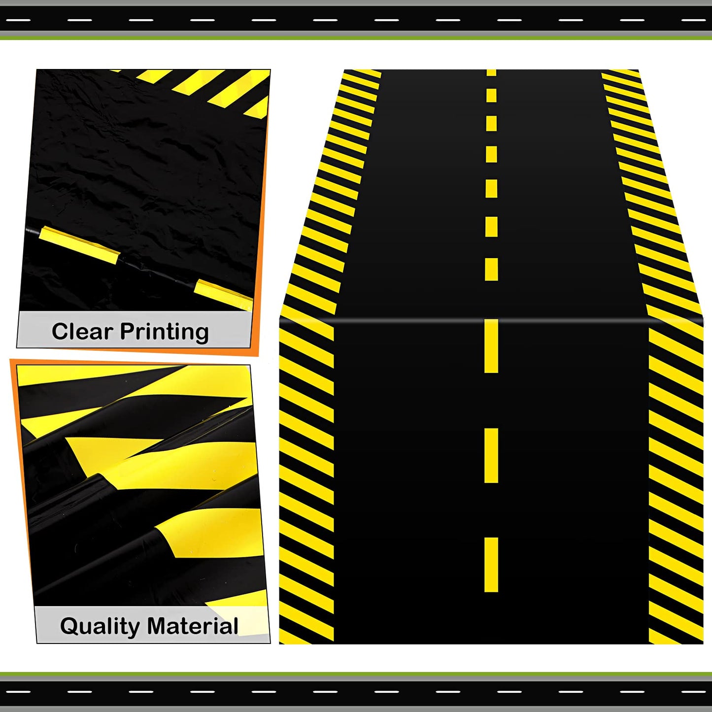 Remagr Construction Party Road Floor Runner, 32 ft x 2 ft Plastic Long Road Table Runner, Black with Yellow Warning Stripes for Construction Birthday Party Photo Backdrop Decor