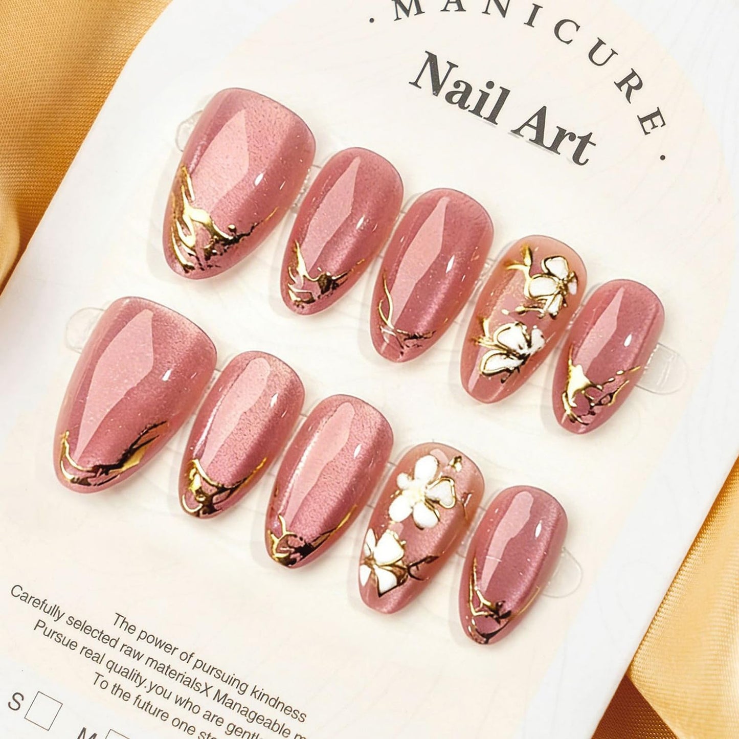30Pcs Pink Glitter Press On Nails Almond Medium Fake Nails With Irregular Gold French Line Design Nail Press Ons Flower False Nails Glossy Spring Glue On Nails For Women Girls