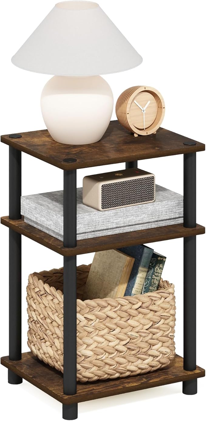 Furinno JUST Side Table, 3-Tier End Table, Open Shelves Night Stand, Bedside Table, Toolless Assembly, for Living Room, Bedroom, Bathroom, Amber Pine