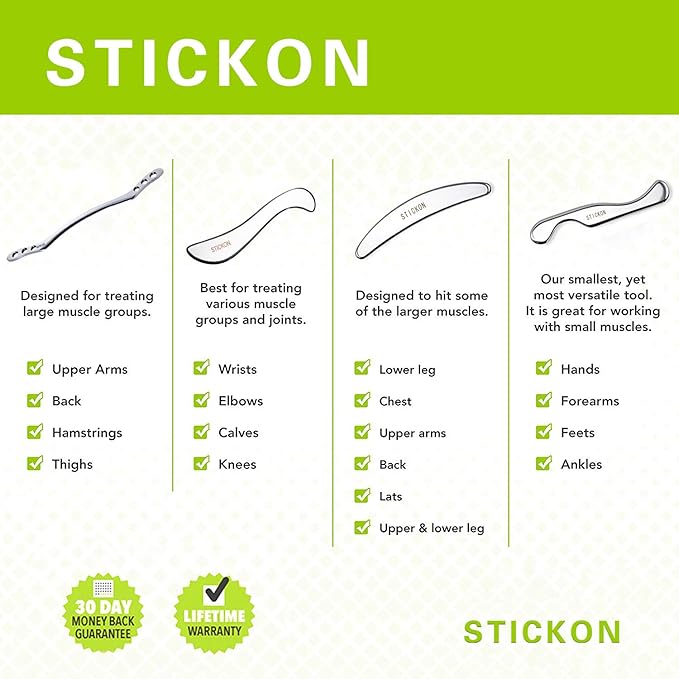 STICKON Stainless Steel Gua Sha Scraping Massage Tool Set IASTM Tools Great Soft Tissue Mobilization Tool (Q Shape)