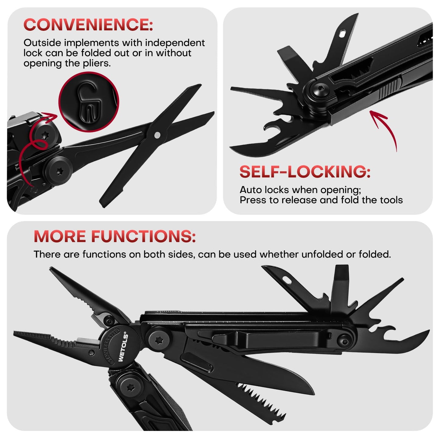 WETOLS Multitool with Pocket Knife, 27-in-1 Stainless Steel Needle Nose Pliers with Screwdrivers, Self-locking Multi tool EDC Gear with Sheath, Ideal for Survival, Outdoor, Camping