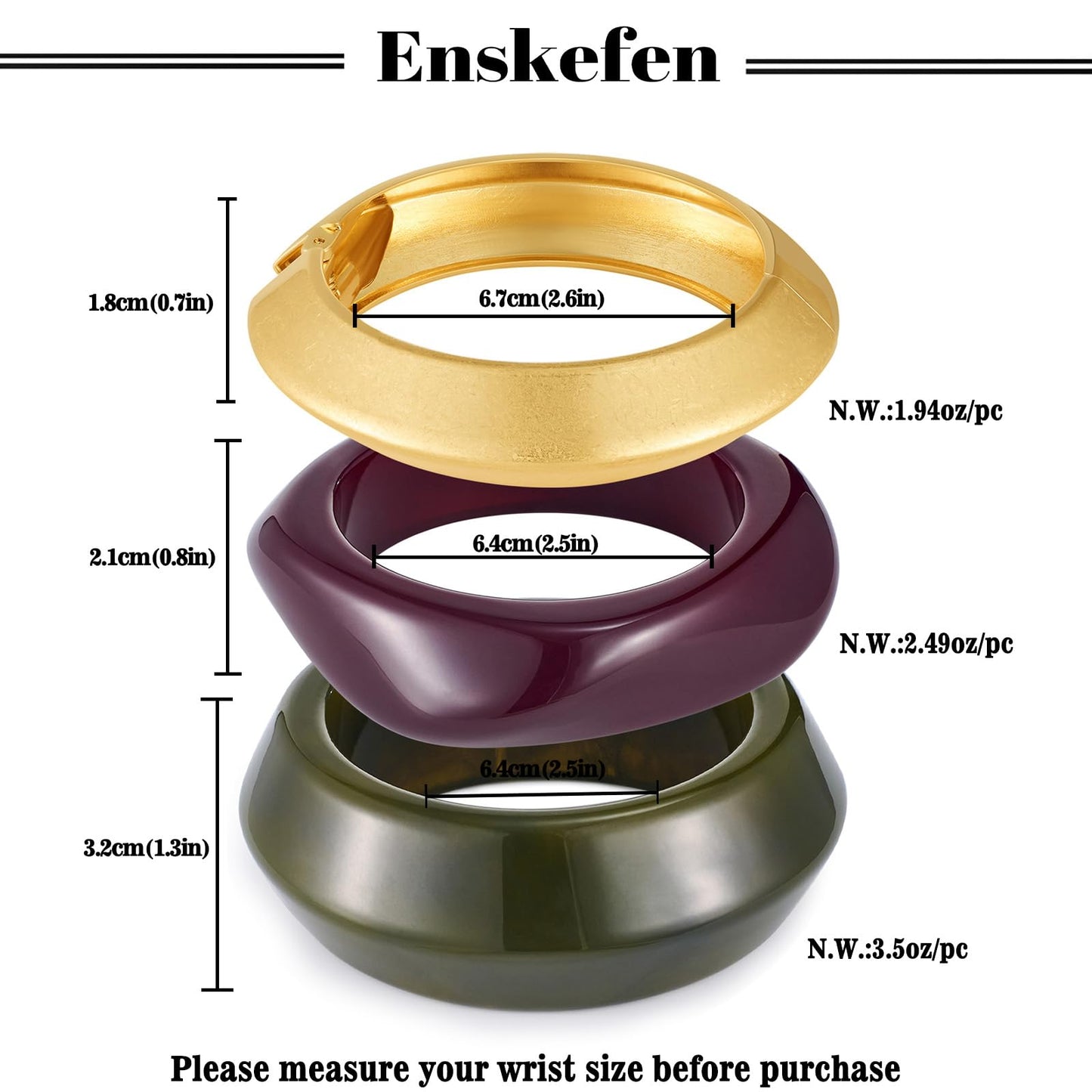 ENSKEFEN 3Pcs Chunky Acrylic Resin Bangles Gold Bracelets for Women Boho Irregular Stackable Resin Statement Bracelet Trendy Retro Wide Acrylic Bangle