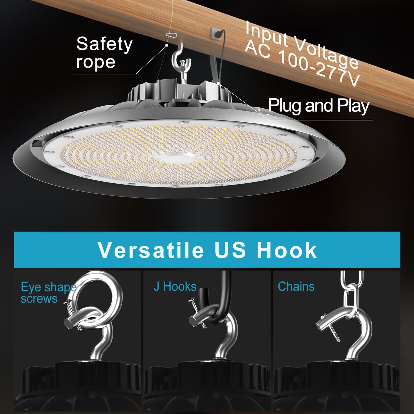 Lightdot 350W LED High Bay Light AC100-277V High Bay LED Light 5000K Daylight UFO Lights 52500LM (1400W MH/HPS) Replacement Warehouse Lighting-4Pack 5 Yrs Warranty