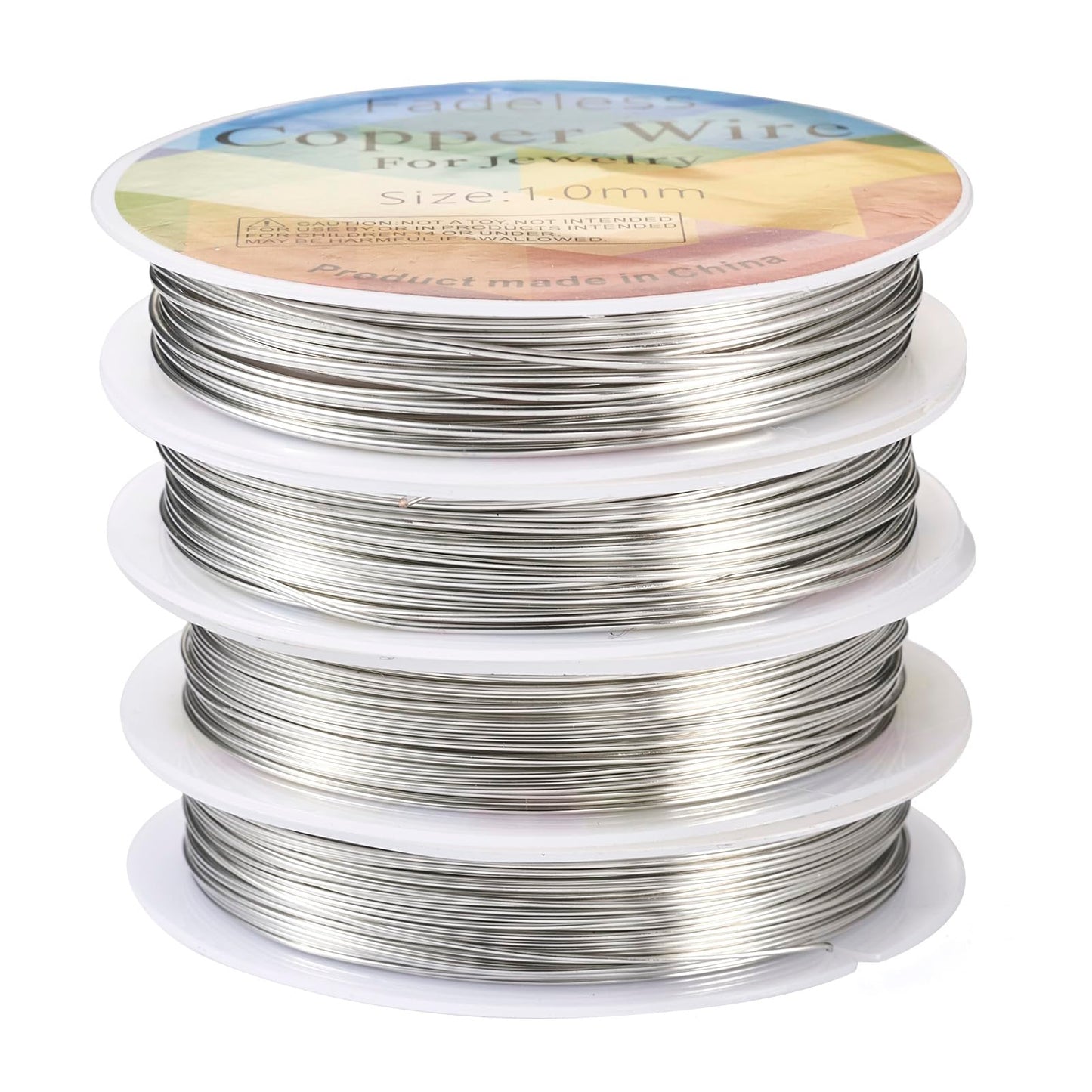 Pandahall 4 Rolls Silver Copper Wire 18/20/22/24 Gauge Crafting Wire 4 Sizes Tarnish Resistant Wrapping Wire Bendable Metal Wire for Handcrafting Supplies