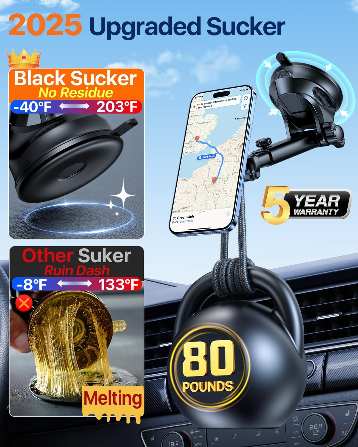 HTU for MagSafe Car Phone Mount Magnetic Phone Holder for Windshield Vent Dashboard Magnetic Suction Phone Mount for iPhone 16/15/14/13/12 & Android (Black)