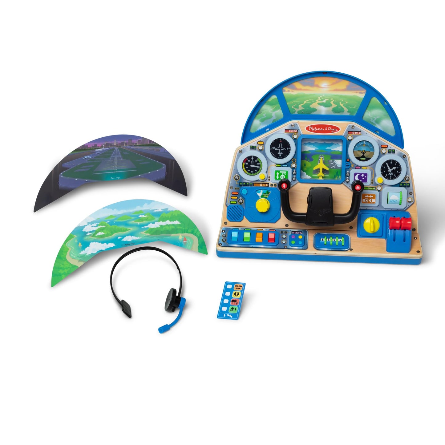 Melissa & Doug Jet Pilot Interactive Dashboard Wooden Toy for Boys and Girls Ages 3+ Cockpit Steering Wheel Pretend to Fly Experience, Fidget Buttons - FSC Certified