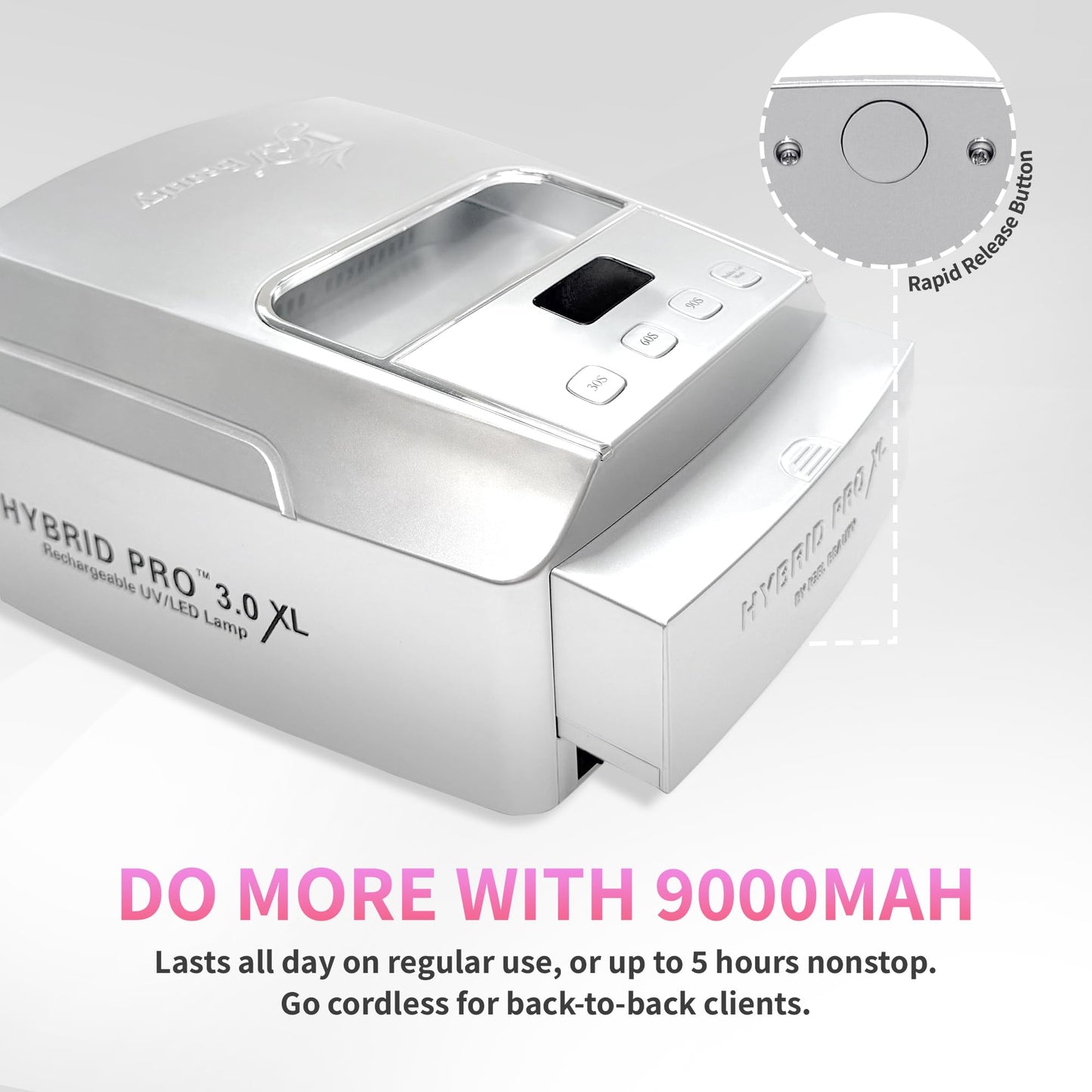 iGel Beauty Hybrid PRO 3.0 XL UV/LED Nail Lamp – Wireless Rechargeable 48W Nail Dryer, Extra Wide Full-Hand Curing, 9000mAh Battery, Smart Timer & Builder Gel Mode, Cordless Professional Lamp