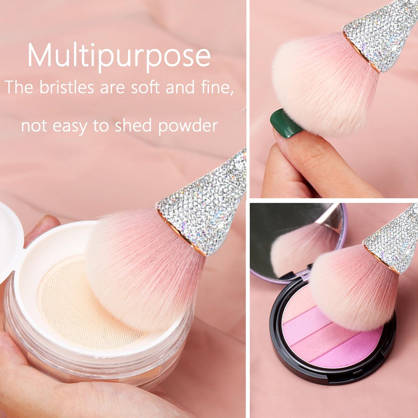 JERCLITY 1 Piece Powder Makeup Brushes Blush Brush Super Large Face Makeup Brushes Kabuki Brushes for Powder Cosmetic Nail Dust Brush Makeup Tool(White Diamond)
