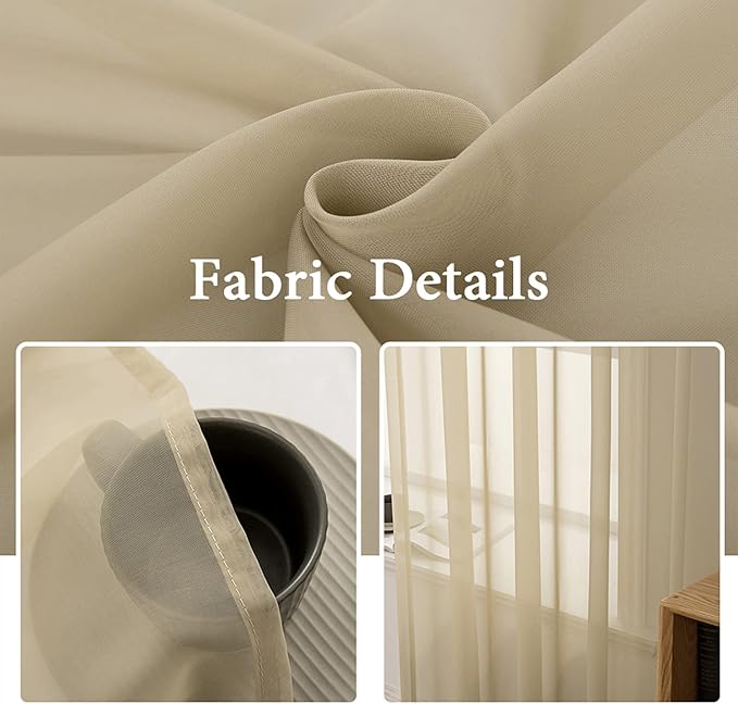 MIULEE 2 Panels Solid Color Sheer Window Curtains Elegant Window Voile Panels/Drapes/Treatment for Bedroom Living Room (54 X 120 Inches Beige)