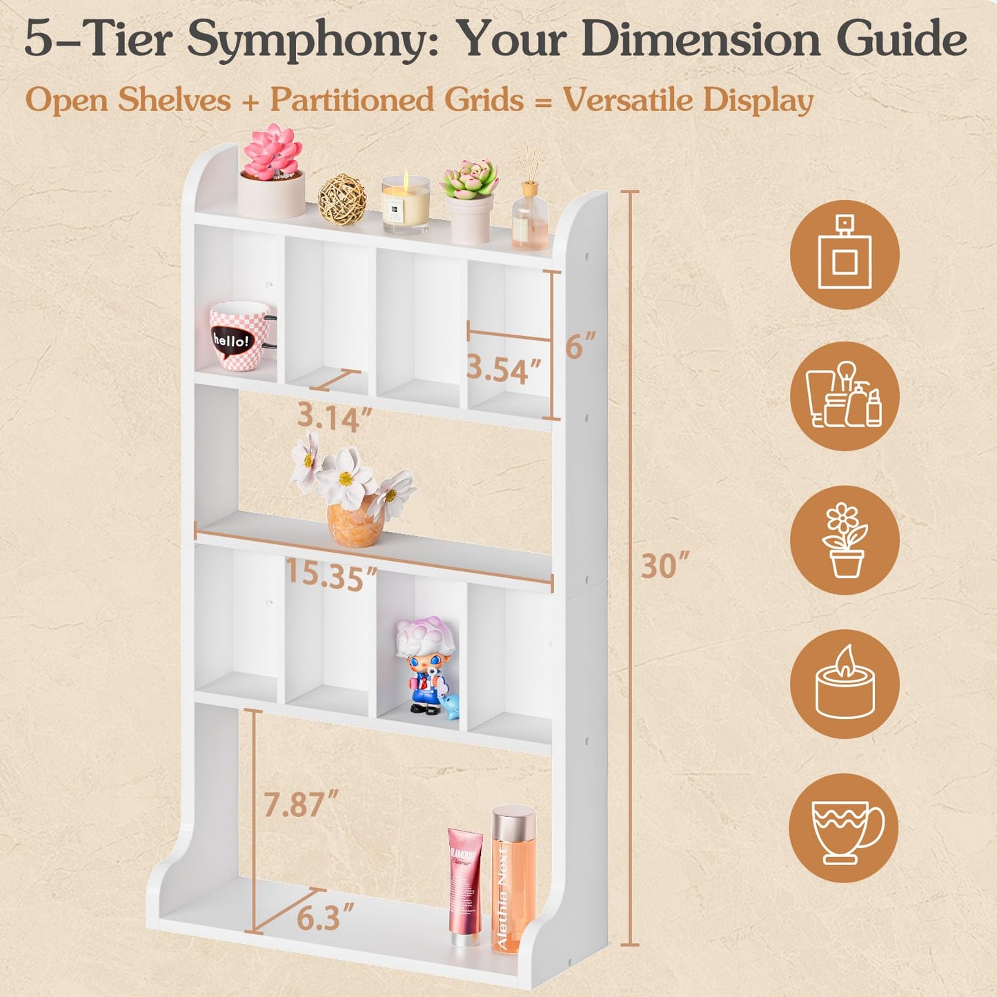 Keebofly Perfume Organizer Wall Mount & Large Cologne Display Case - Wooden Multi-Tier Trinket Shelf for Fragrances, Collectibles, Figures, Miniatures, Cosmetics and Shot Glasses, White