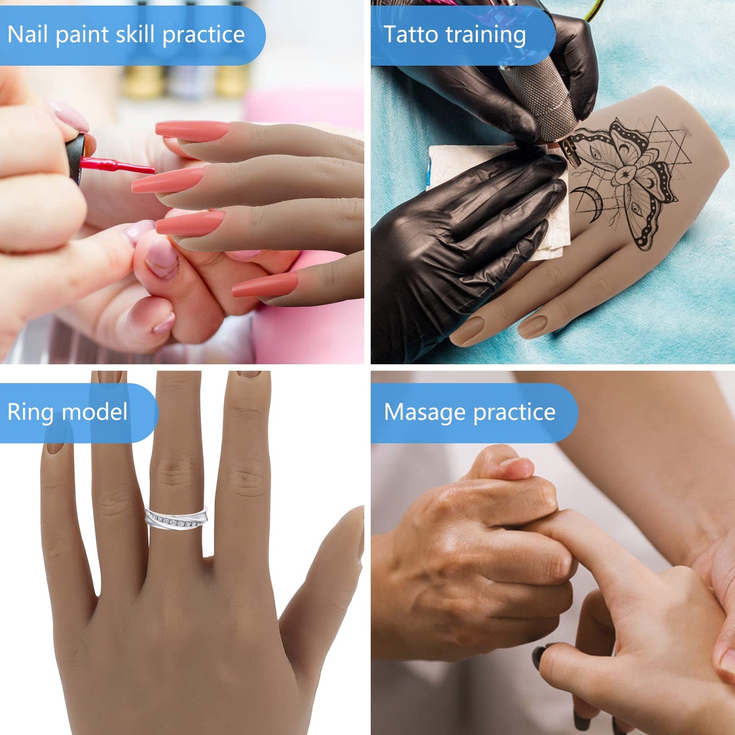 LIONVISON Silicone Practice Hand for Acrylic Nails with Bracket,Realistic Nail Practice Hand Stand, Flexible Bendable Nail Training Mannequin Hand for Nails Practice Nail Art Tools ( Left Hand )