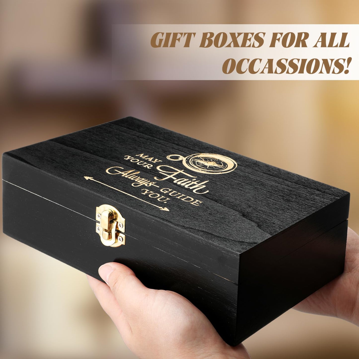 CroBlissful First Communion Wooden Box Keepsake Baptism Memory Box Gift 8.6 x 5.1 x 2.4 Inches First Holy Communion Jewelry Storage for Baptism Memory Keepsake (Confirmation)
