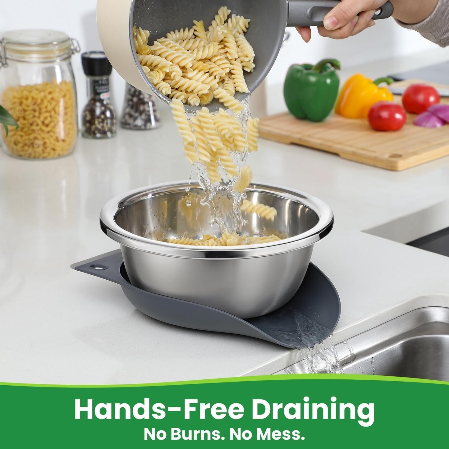 3.5QT Hands-Free 304 Stainless Steel Strainer and Colander with Self-Draining Base, Kitchen Microporous Strainers for Rice Pasta Fruits and Vegetables