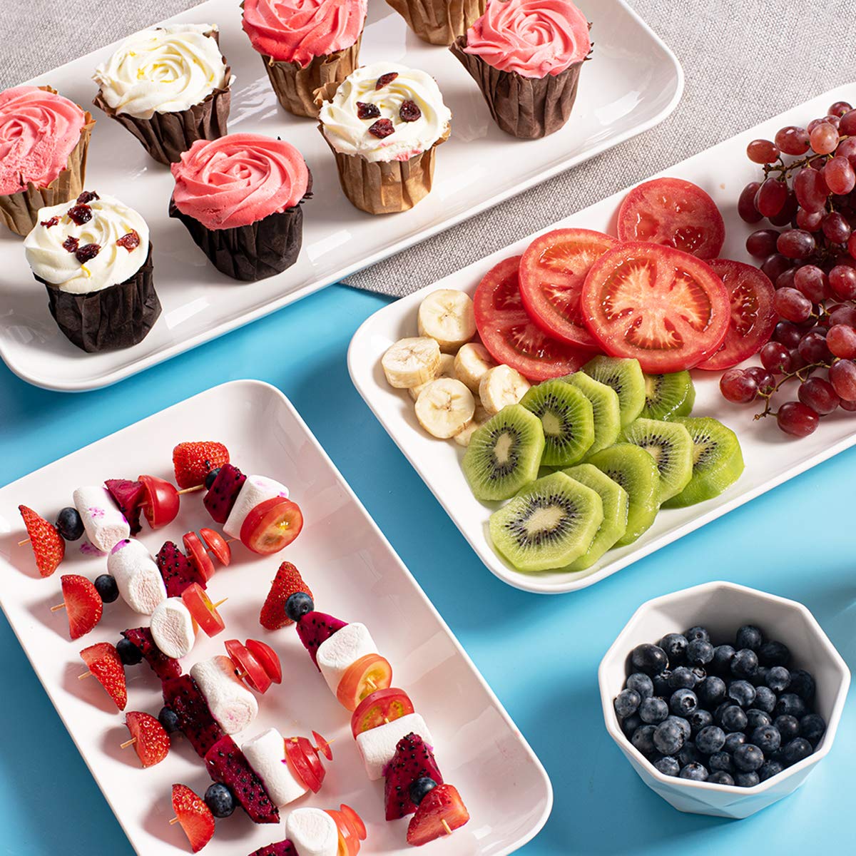 DELLING Large Serving Platter Set of 3, 16/14/12 Inch Porcelain Serving Trays for Party - White Ceramic Rectangular Platters for Entertaining, Appetizer Fruit Tray for Mother's Day Shower Dinner