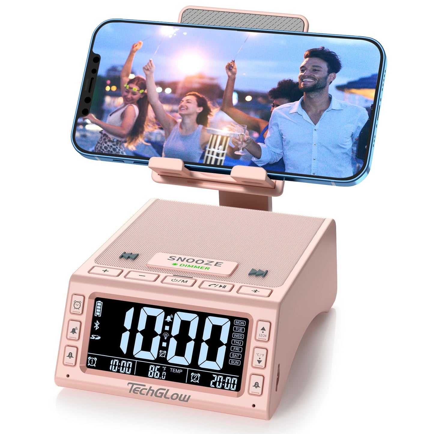 TechGlow Foldable Cellphone Stand with Wireless Bluetooth Speaker Birthday Gifts for Men Women Mother Father Cool Tech Gadgets- Pink