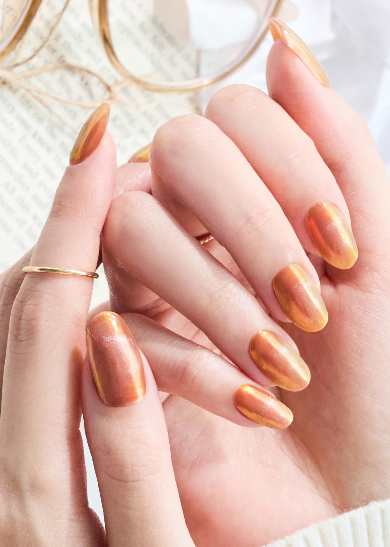 ohora Semi Cured Gel Nail Strips (N Golden Hour) - Works with Any Lamps, Salon-Quality, Long Lasting, Easy to Apply & Remove - Includes 2 Prep Pads, Nail File & Wooden Stick