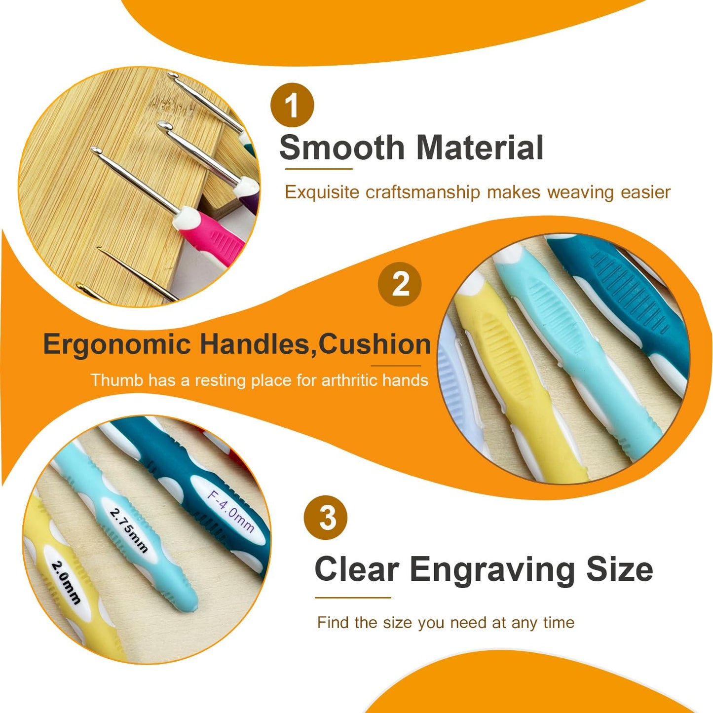 Mdoker 18 Sizes Ergonomic Crochet Hook Set with Case,0.8mm-6mm Crochet Hooks for Arthritic Hands,Crochet Needles for Beginners,Mothers Day Gift,Crochet Lovers