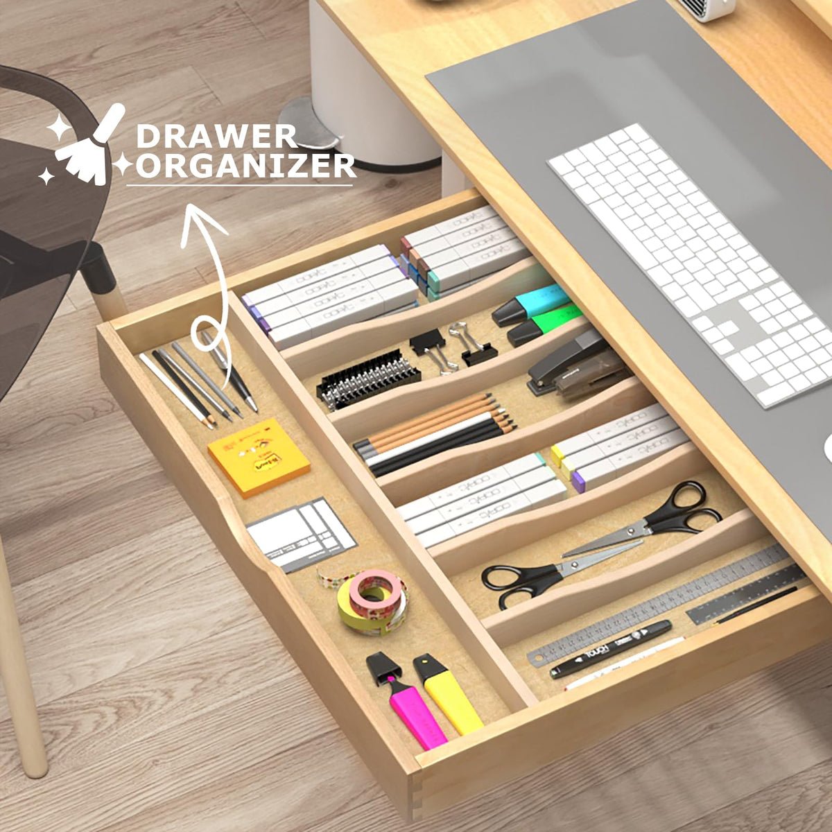 Solid Birch Wood Silverware Drawer Organizer