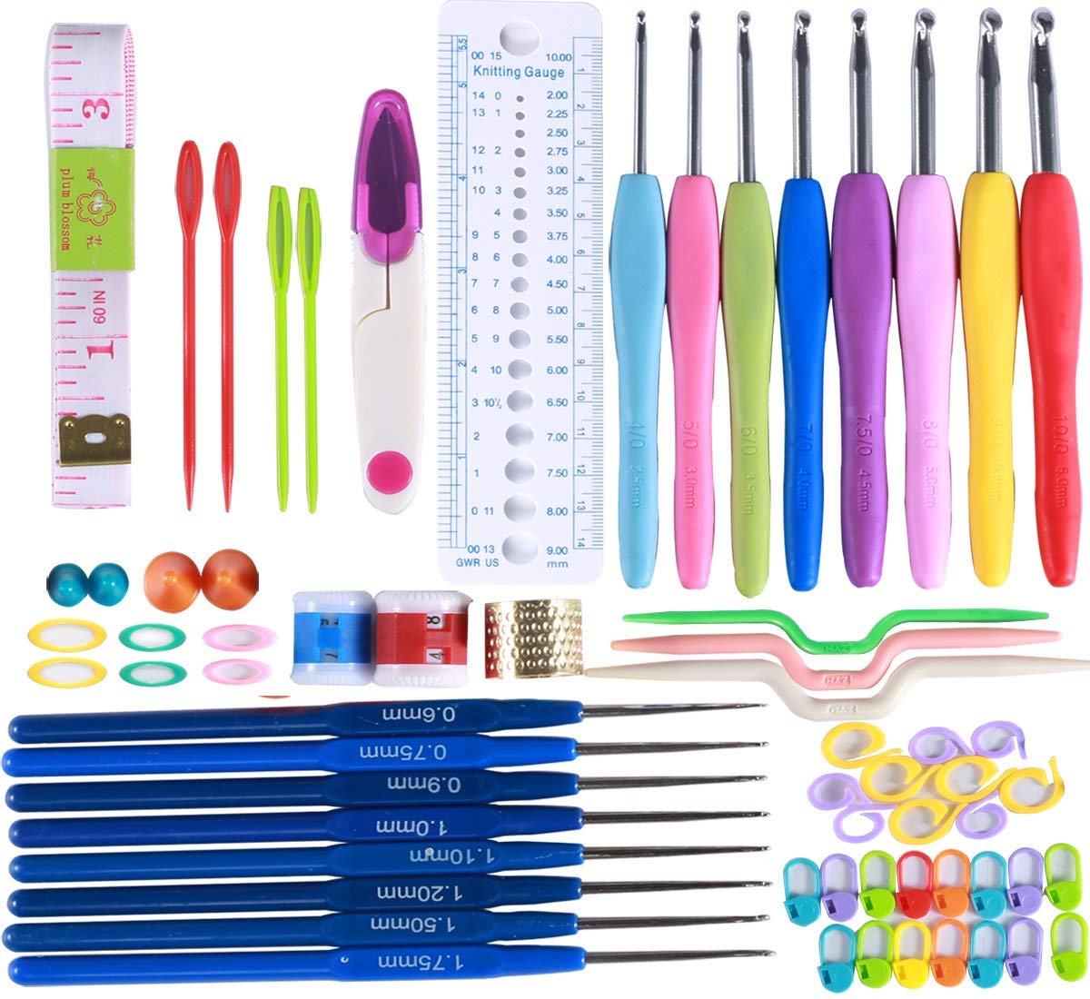 64 Pieces 16 Sizes Crochet Hook Set Needles Stitches Knitting Craft Case Crochet Set Yoker Weave Yarn Set