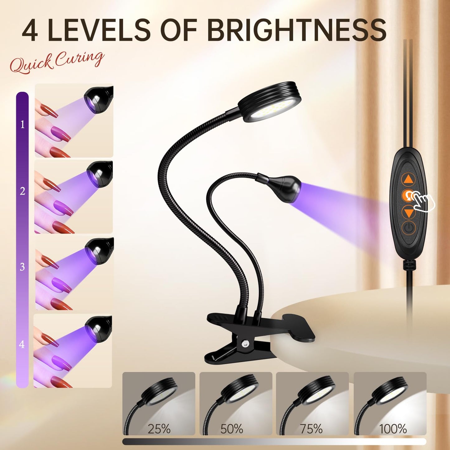 AORAEM LED Nail Lamp Double-Headed U V LED Light Quicky-Dry Nail Manicure Dryer Curing Light with Portable Gooseneck and Clamp Flash Cure U V Light for Gel Nails Professional Home DIY Salon Black