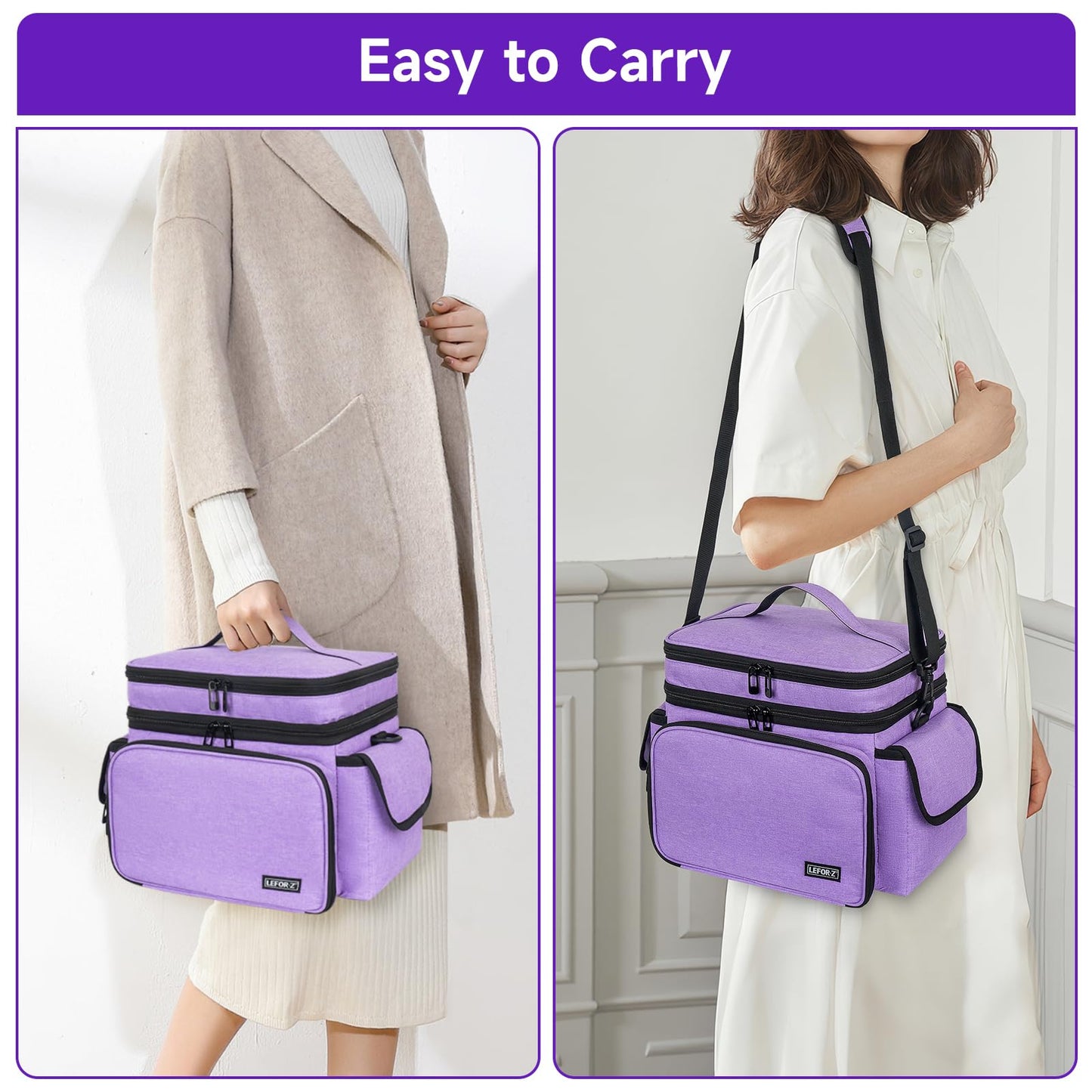 LEFOR·Z Sewing Supplies Organizer Storage Bag,Double-Layer Protable Travel Sewing Basket for Sew Accessories & Tools,Purple(Bag Only)