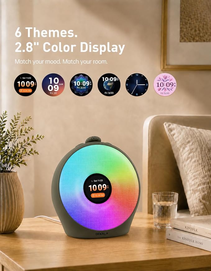 Dekala Sunrise Alarm Clock for Heavy Sleepers with Pulse Wake, Sunset Sound Machine with Breathing Ambient Light, Loud Alarm for Bedrooms, Wake Up Light, Digital Color Display & 7 Themes, No App