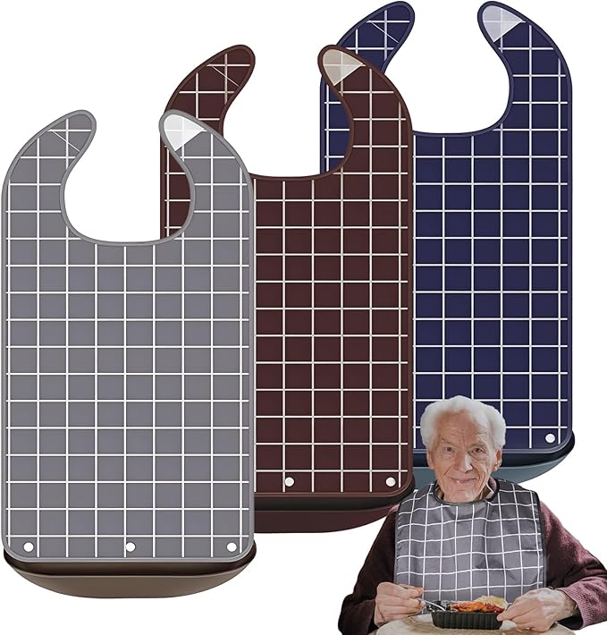 Adult Bibs, Waterproof Bib Clothing Protector with Crumb Catcher, Reusable Dining Bibs for Elderly, Men Women