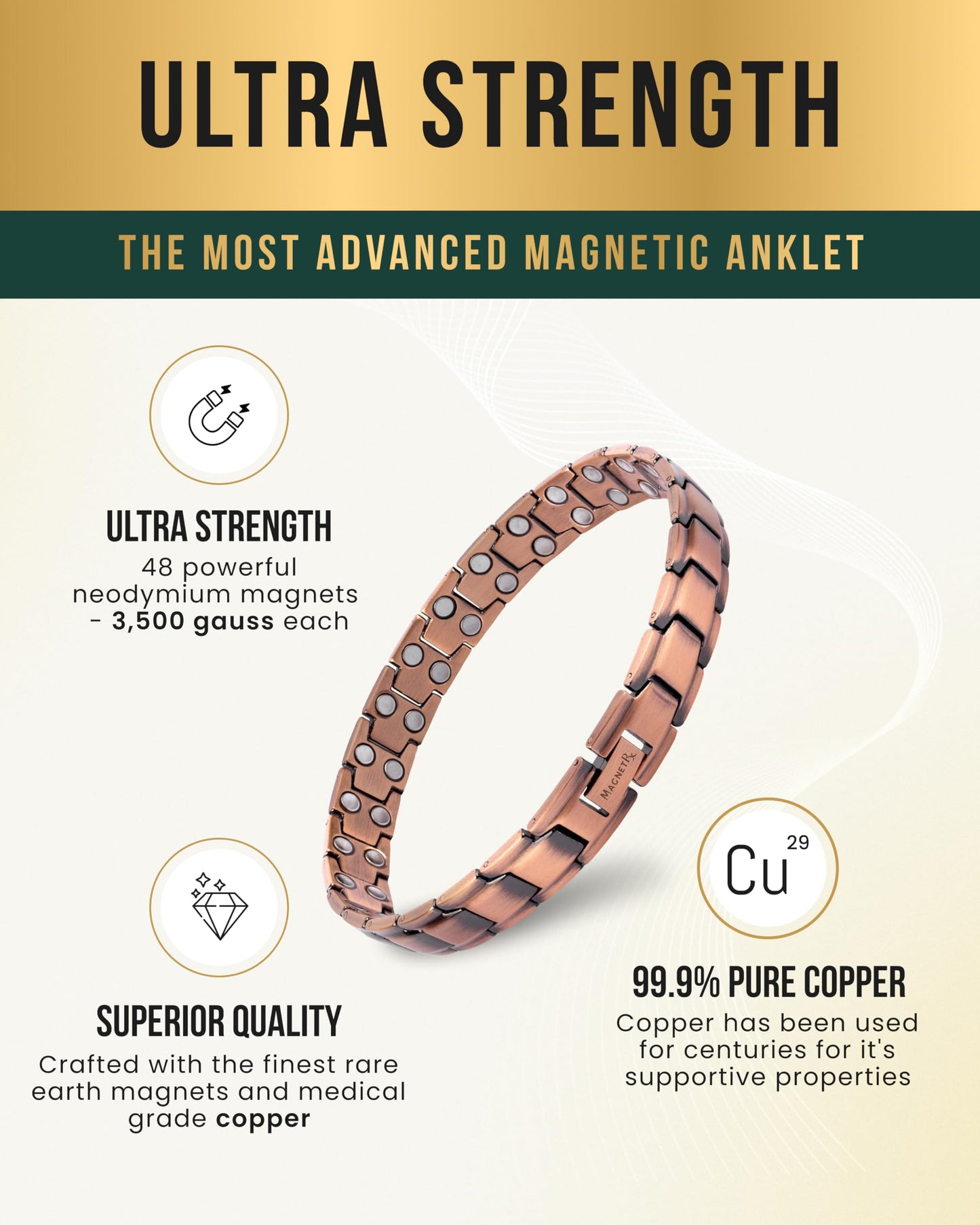 MagnetRX® Copper Anklet for Men – Ultra Strength Magnetic Copper Ankle Bracelet for Men – Effective Magnetic Ankle Bracelet (Men's Anklet)