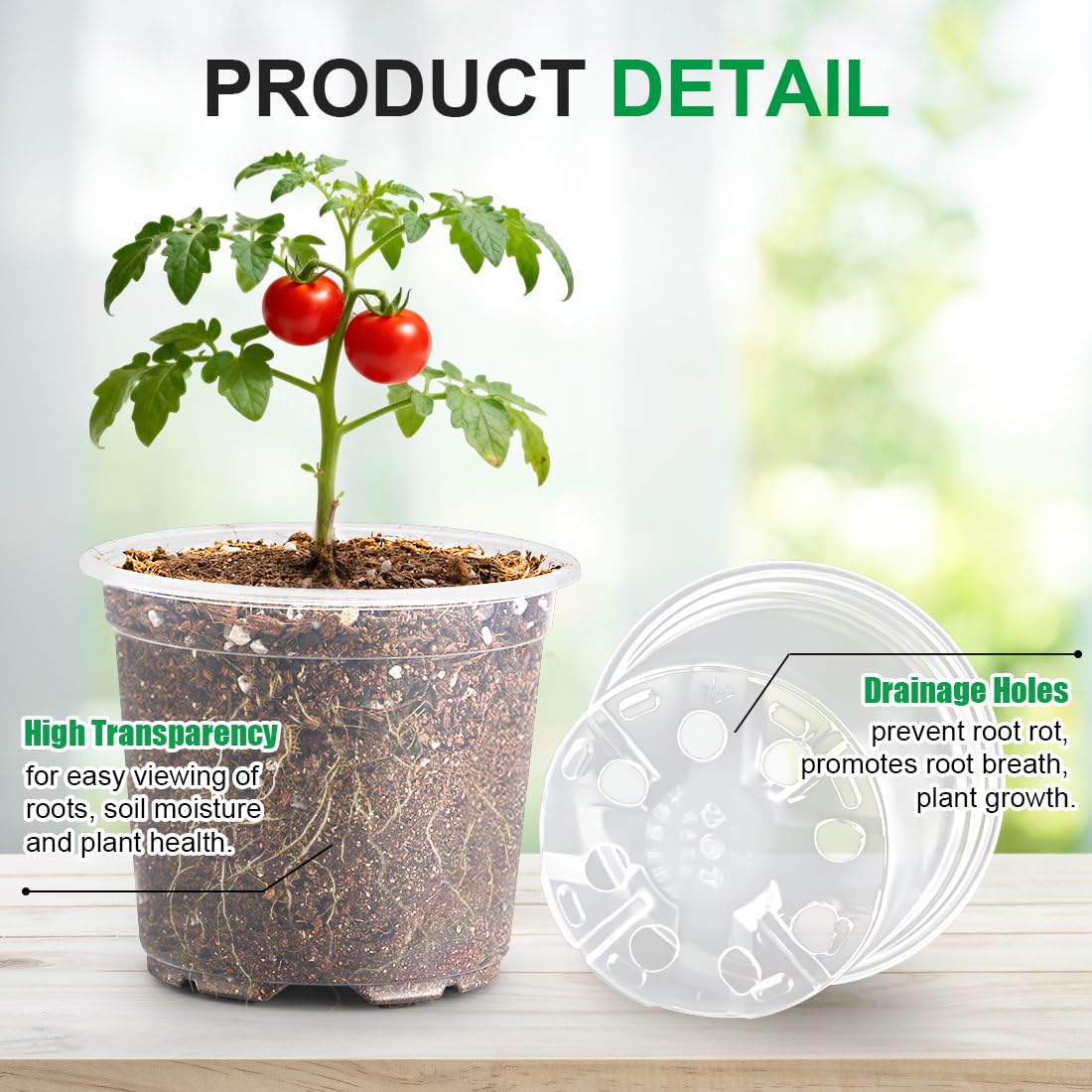 RooTrimmer 200 Pack 4 Inch Clear Plant pots with Drainage Holes, Transparent Nursery Seeding Pots, Flexile Seeds Starter Pots, Seeds Germination (4Inch,200P,Clear)