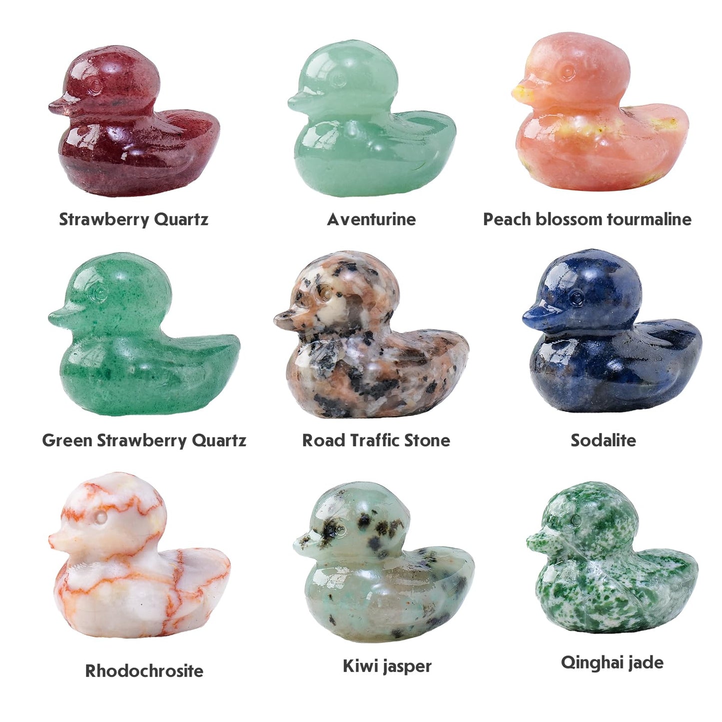 Runyangshi Crystal Duckling Statue Natural Flame Yooperlite Stone Figurine Crystal and Healing Stone Hand Carved Lucky Gemstone Sculpture Desk Decor Duck Lover Gift