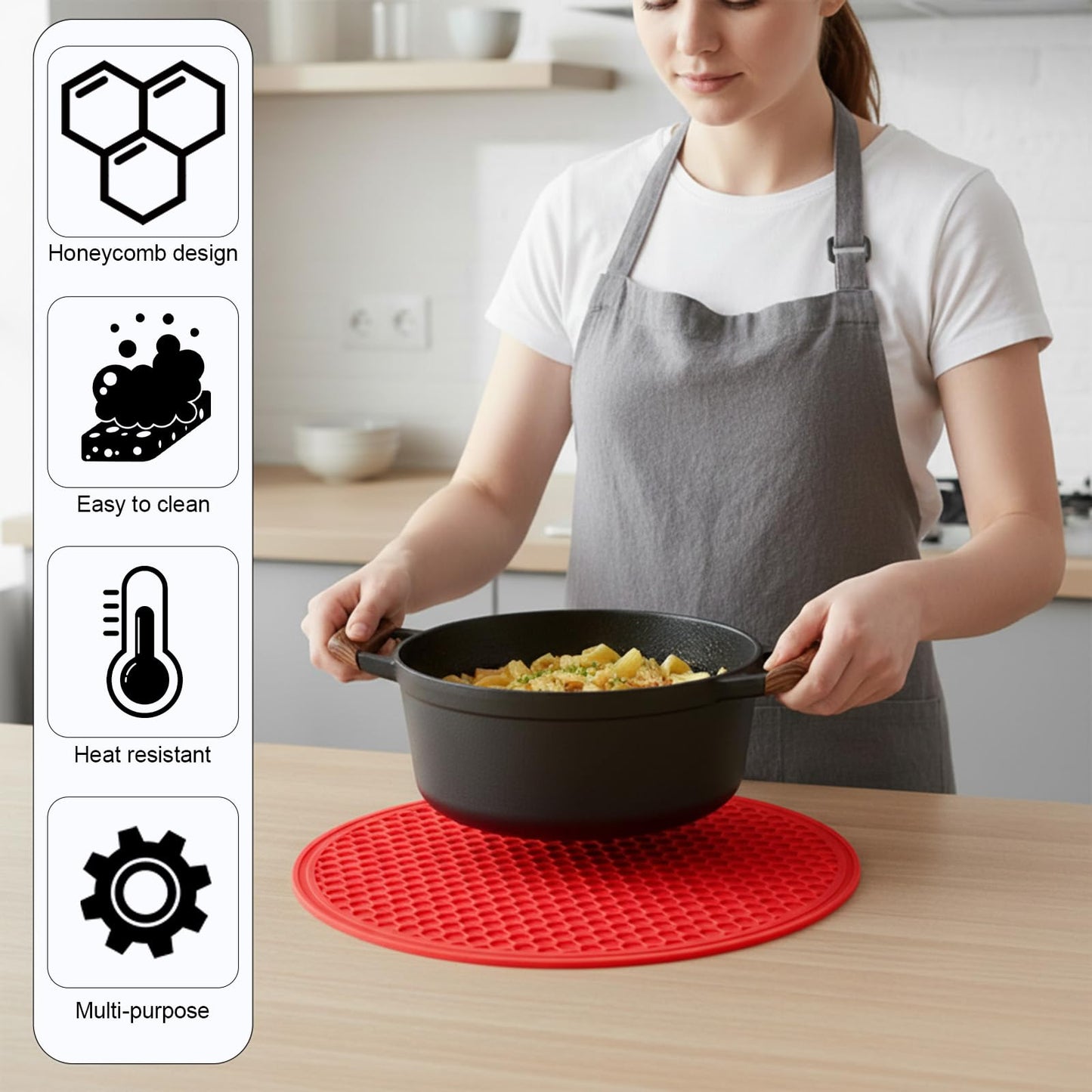12 inch Non Stick Turntable Safe Baking Mat, Silicone Microwave Mats, Heat Resistant Multifunctional Mat for Kitchen, Non-Slip Silicone Trivet, Dishwasher Safe, Splatter Guard, Red 1 Pcs