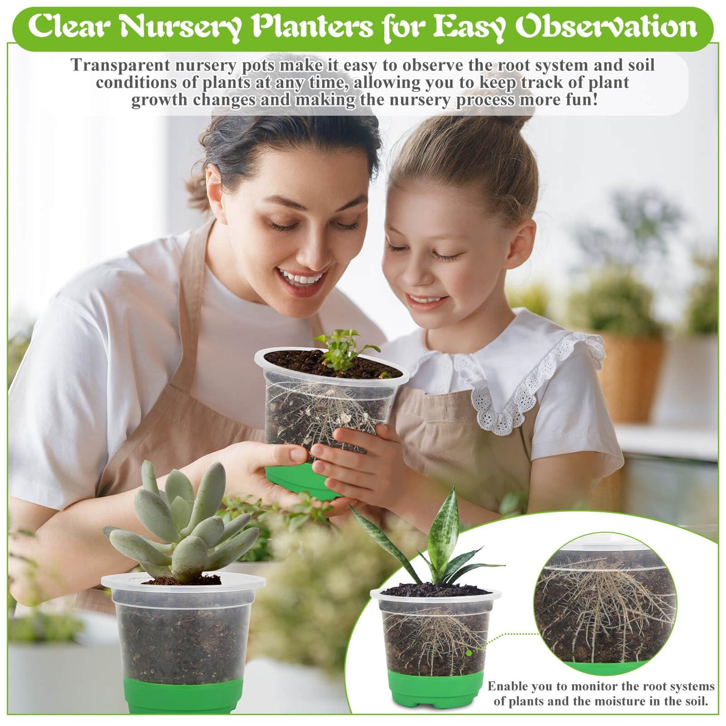 Caffox 45PCS Reusable Seed Starter Kit Includes 20 Packs 5" Clear Nursery Pots with Silicone Base, Repotting Mat, Gardening Gloves, Plant Labels and Seedling Tools for Easy Transplant